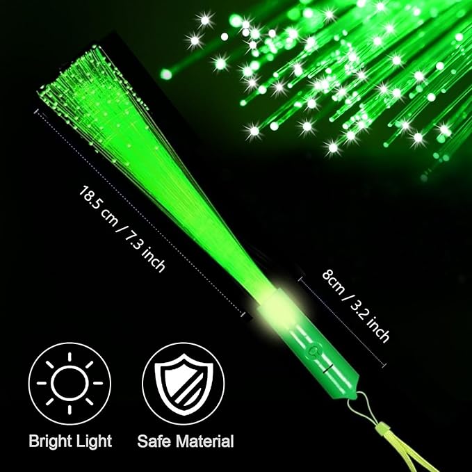 12 Pack Green Glow Sticks Light Up Fiber Optic Stick Glow Wands Bulk with 3 Flashing Models for