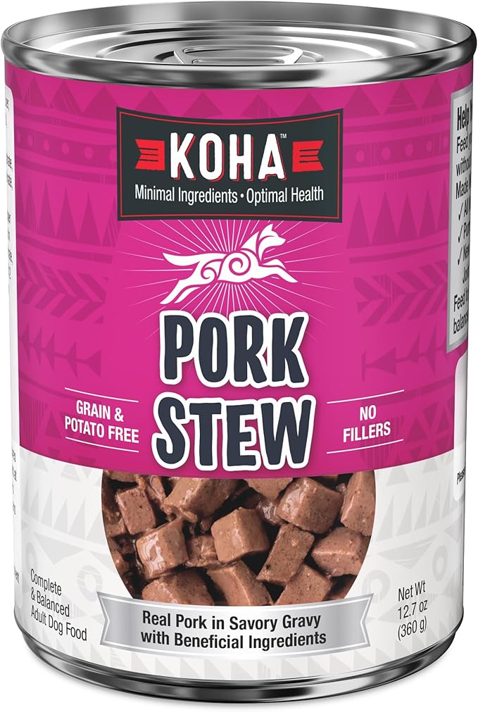 KOHA Minimal Ingredient Pork Stew for Dogs, High Protein Limited Ingredient Dog Food, 12.7oz Cans
