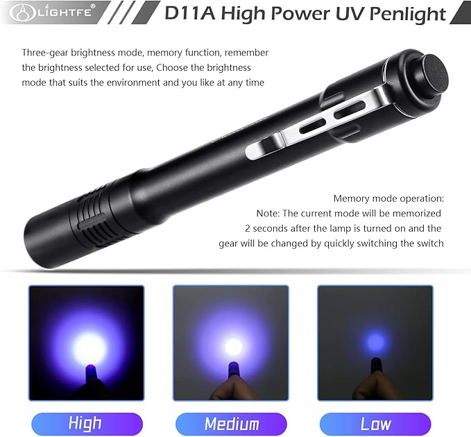 LIGHTFE Black Light D11A 395nm Ultraviolet Flashlight with high-Power Ultraviolet LED Light Source