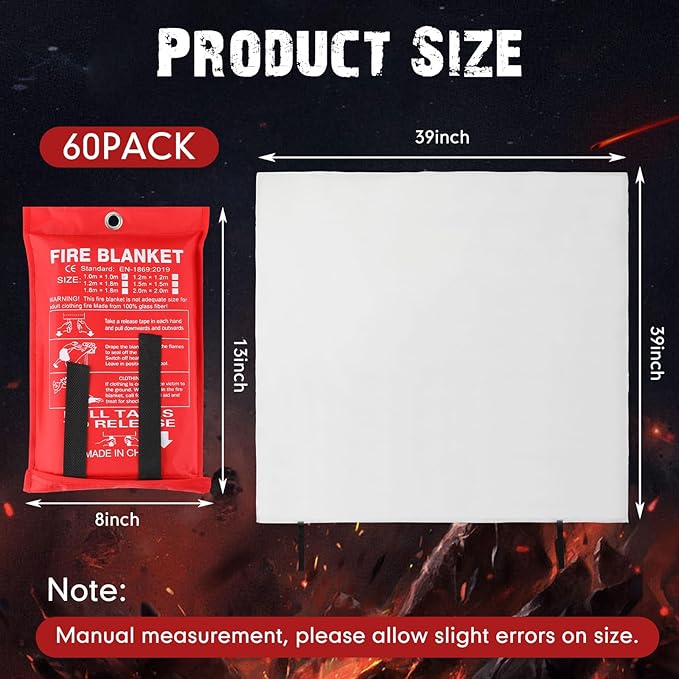 Macarrie 60 Pack 39??x 39??Fire Blanket Emergency for Home and Kitchen Safety Suppression Blanket