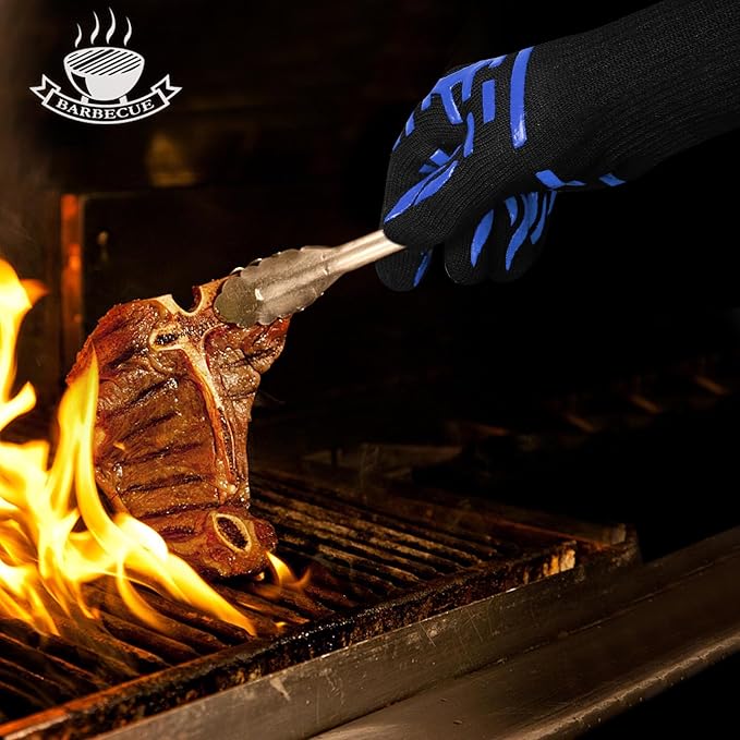 BBQ Gloves, 1472°F Heat Resistant Grilling Gloves, Silicone Non-Slip Long Cooking Gloves for