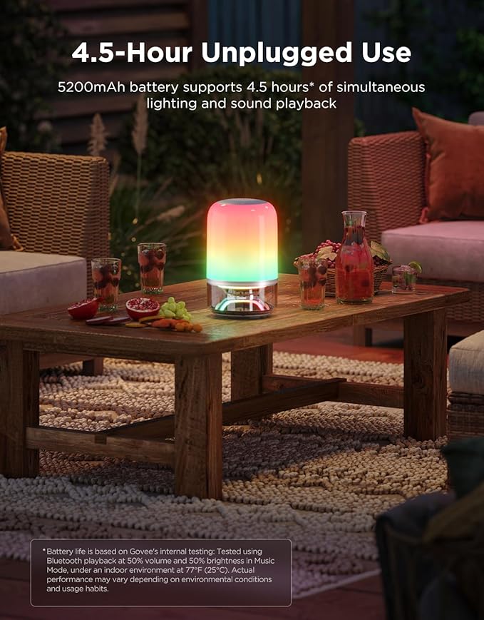 Govee Table Lamp 2 Pro x Sound by JBL, Smart Cordless Table Lamp with Speaker, Music-Light Sync, 16