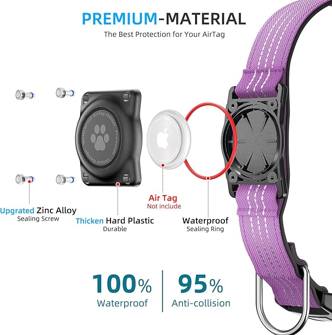 Upgraded AirTag Dog Collar, IP68 Waterproof Air Tag Dog Collar Holder, Reflective, Ultra-Durable