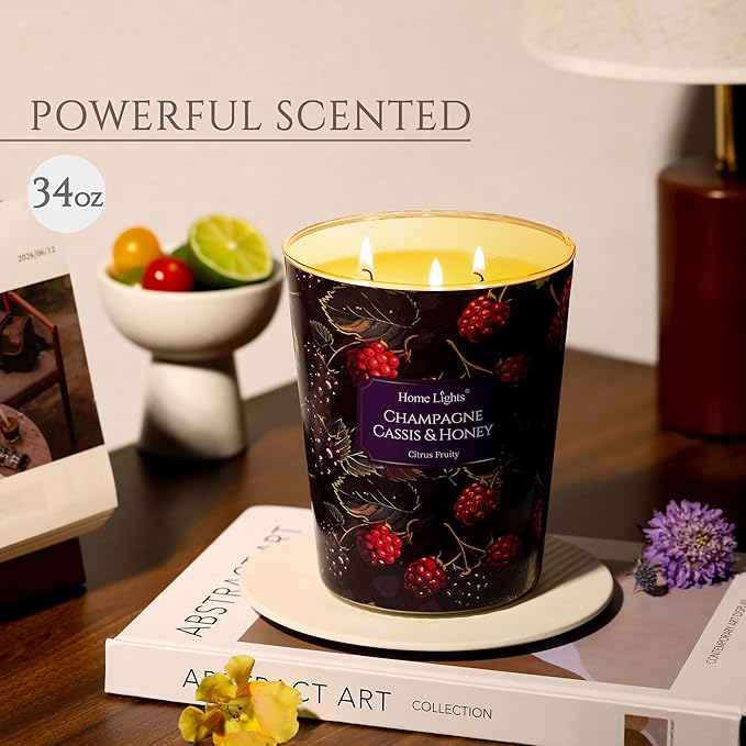 HomeLights Scented Candles for Women & Men, 34oz Candle Jars Aromatherapy 3-Wick Candle, Ideal for