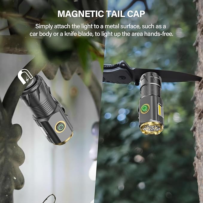 mini LED Flashlight with Magnetic Base and Side Clip, 6 Modes, high Brightness Small Flashlight