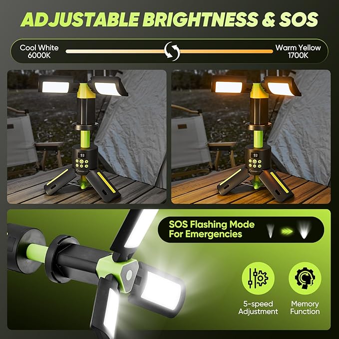 Portable Camping Lights with Stand, 5000LM Rechargeable LED Flashlight, 9 Color Modes, Collapsible