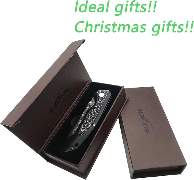 ALBATROSS Premium EDC Pocket Folding Knife with 3.5" Damascus Steel Blade & Ebony Wood Handle