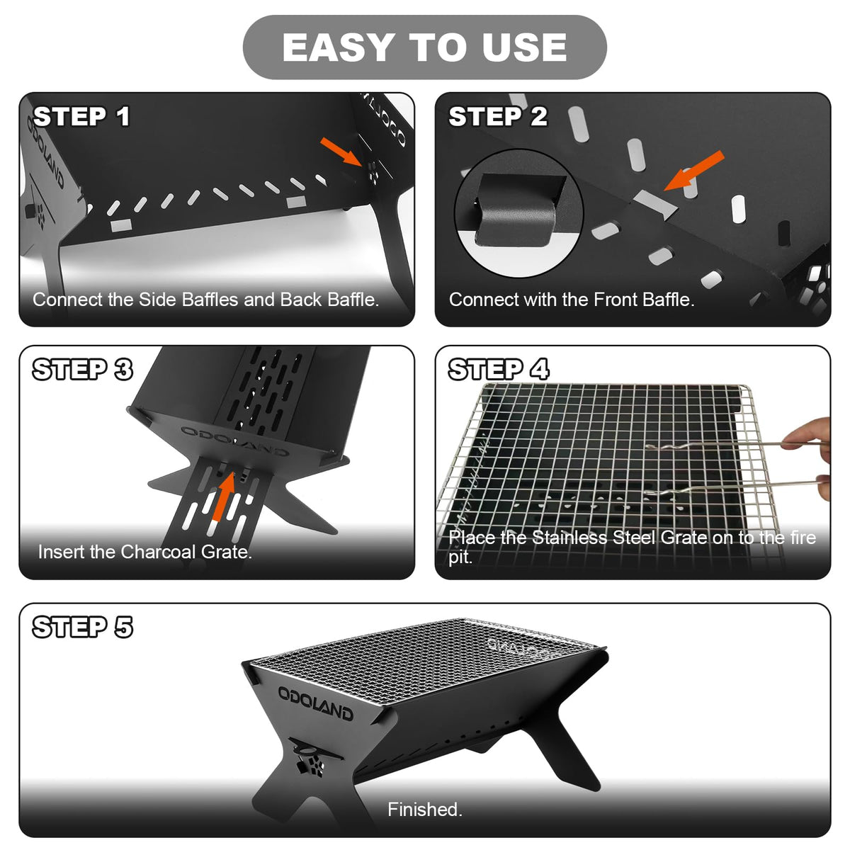 Odoland Portable Folding Charcoal Grills for Outdoor Cooking Bonfire BBQ