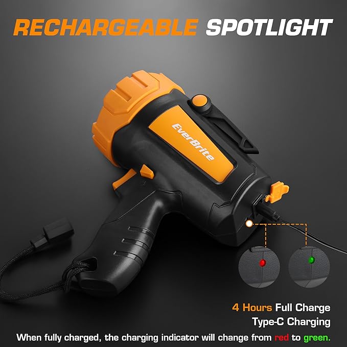 EverBrite Powerful Rechargeable Spotlight, 500lm LED Flashlight with Adjustable Stand, Perfect for
