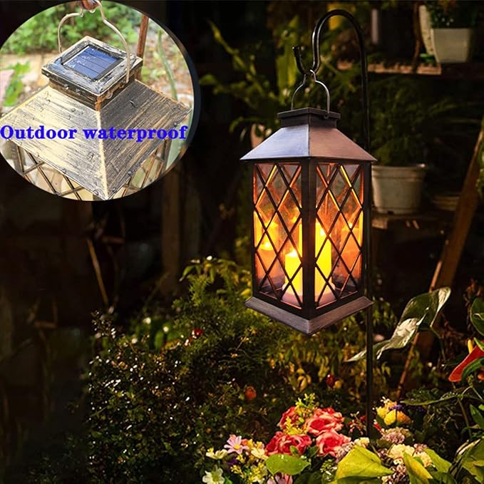 Solar Lantern Outdoor,Garden Hanging Lantern- PVC Waterproof 3 LED Flickering Flameless Candle