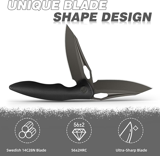 FINTISO Apollo Pocket Knife, 3.3" 14C28N Blade G10 Handle Folding Knife with Liner Lock, Small EDC
