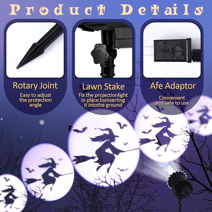 Halloween Projector Light with 1 Film Slides Holiday LED Projector Lights Outdoor Reflectors