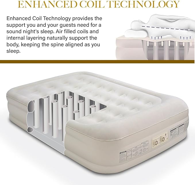 King Koil Luxury Air Mattress 20in Full Size Beige with Built-in Pump for Home, Camping &