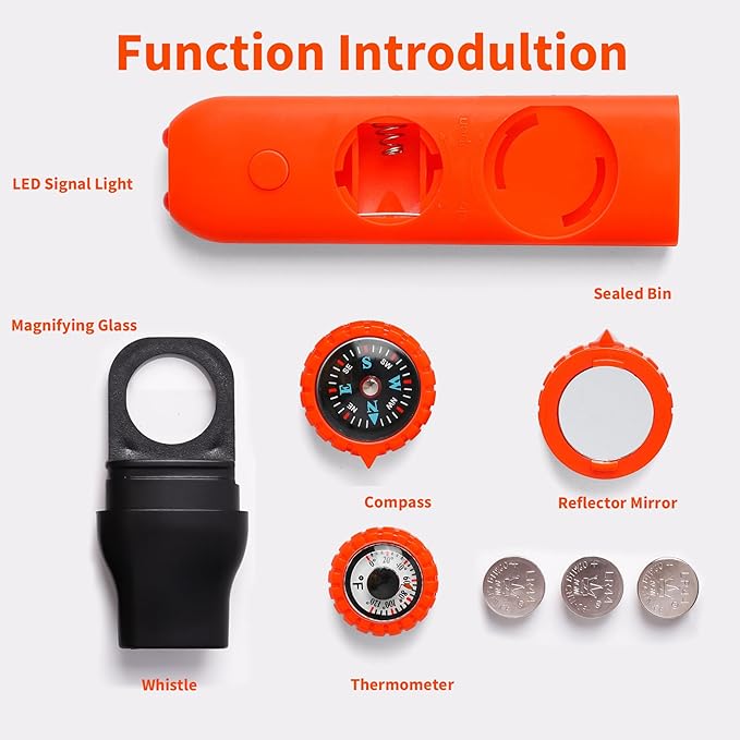 Multifunctional Survival Emergency Whistle for Kids with Compass Hiking Survival, Thermometer &