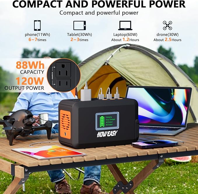 HOWEASY Portable Power Station, 88Wh Solar Generator, Lithium Battery Power with 110V AC 150W Peak