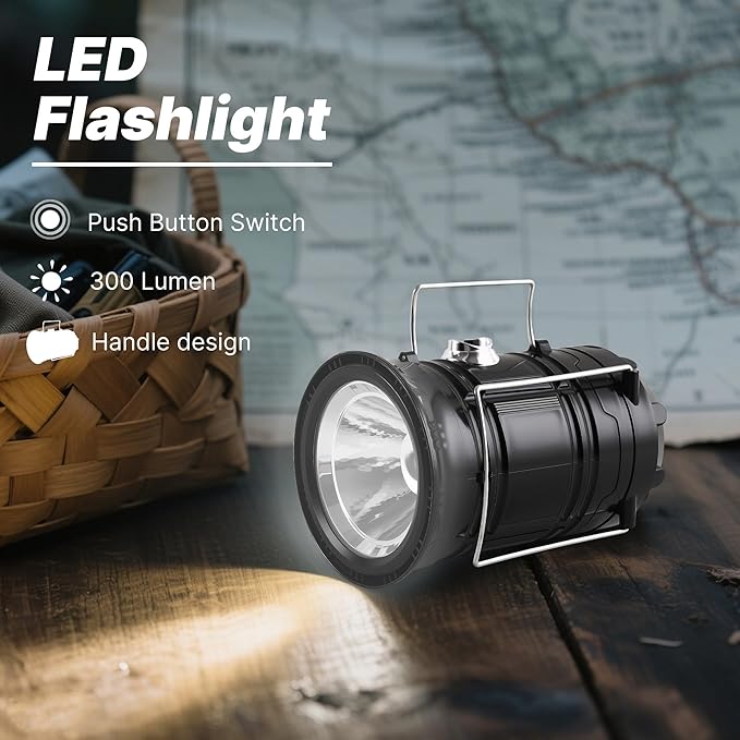 Lichamp Collapsible Portable Solar Camping Lantern, USB Rechargeable LED Flashlight - Survival Kits