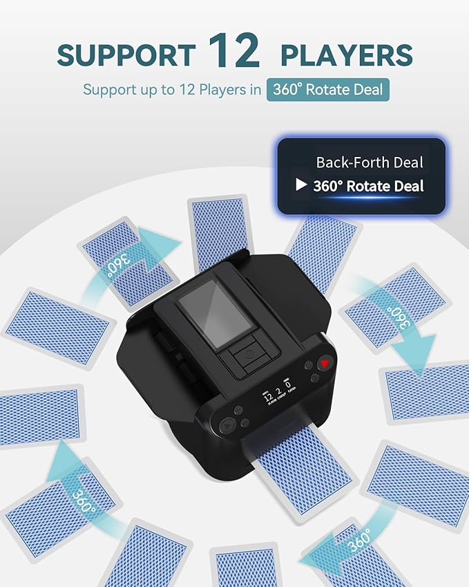 Automatic Card Shuffler and Dealer - 1-2 Decks Support 12 Players, 4 Drawing Remotes, Built-in
