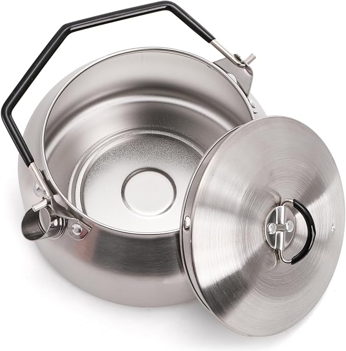 1L Camping Kettle, Portable Outdoor Campfire Kettle, 304 Stainless Steel Camp Tea Coffee Pot