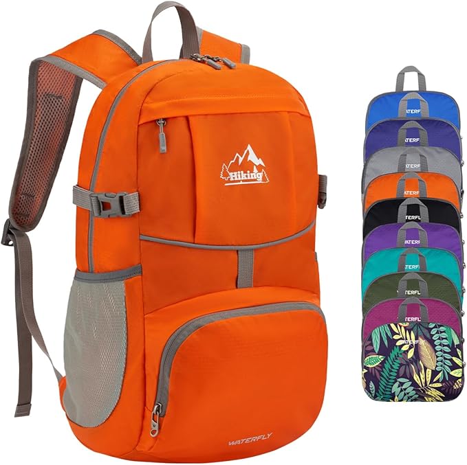 WATERFLY Hiking Foldable Daypack Backpack: 25L Ultra Lightweight Waterproof Day Pack for Woman Man