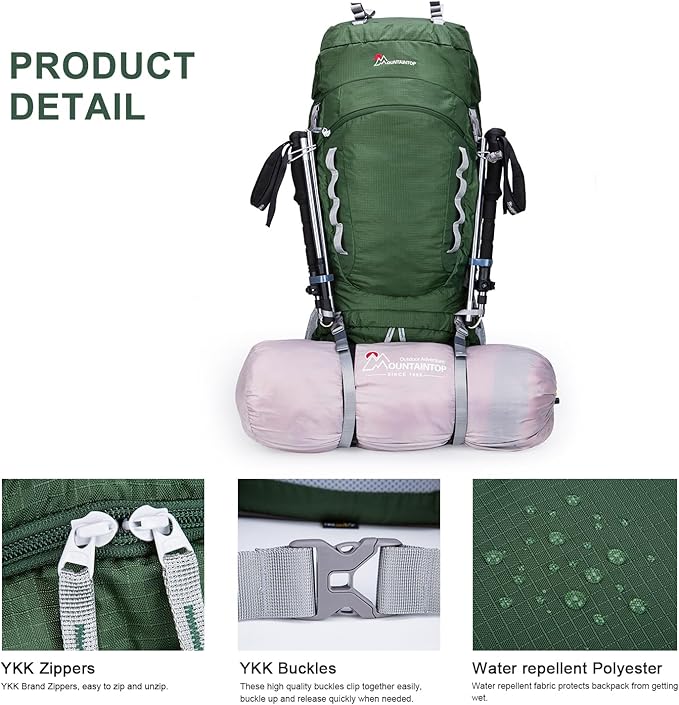 MOUNTAINTOP 80L Internal Frame Backpack for Man & Women Backpacking Hiking Backpack with Rain Cover