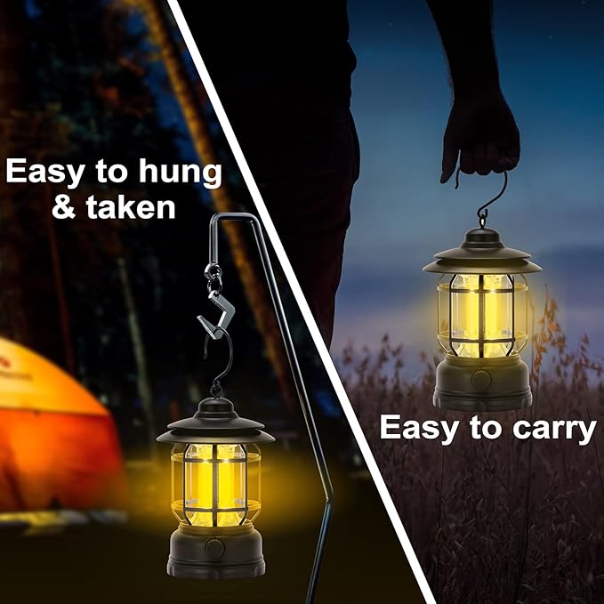 LED Camping Lanterns Rechargeable Portable, Vintage Style Tabletop Lantern, Stepless Dimming