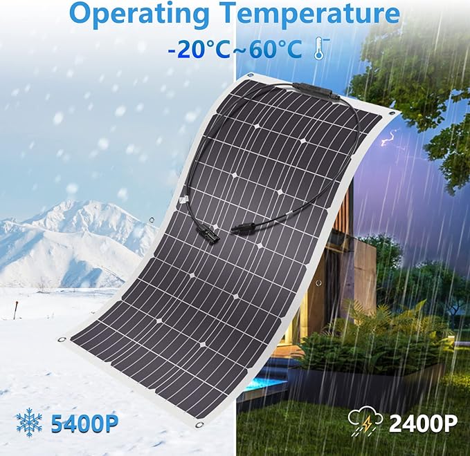 100W Flexible Solar Panel, 12V Monocrystalline Lightweight High Efficiency Bendable Mountable for