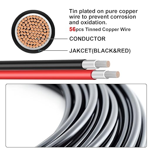 10FT 12AWG Solar Panel Extension Cable with Female and Male Connectors, Solar Cable for Solar