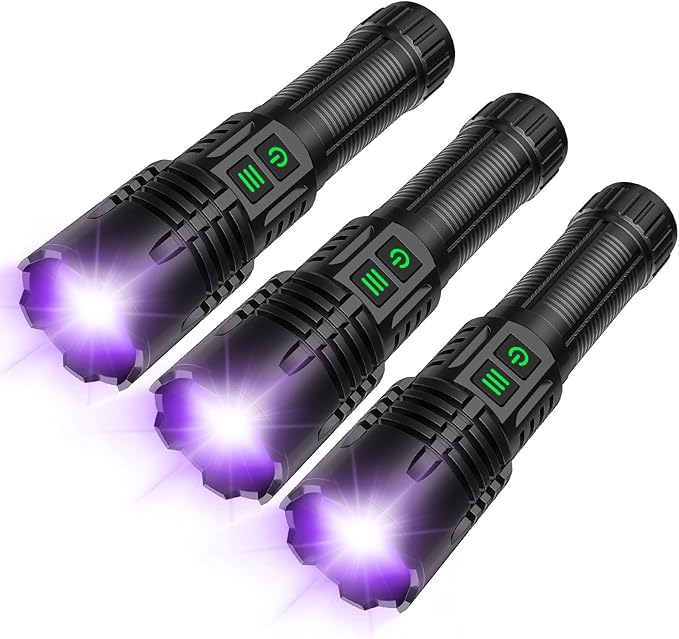 AdamStar UV&High Lumens Flashlight Rechargeable, 2-in-1 Powerful Blacklight LED Flashlight Tactical