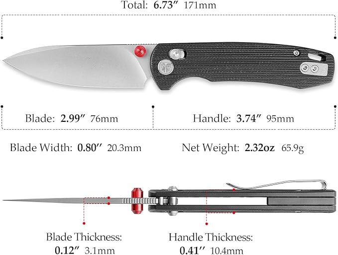 EDC Folding Pocket knife with Clip for Men,Thumb Studs Crossbar Lock Knives with 2.99" 14C28N Steel