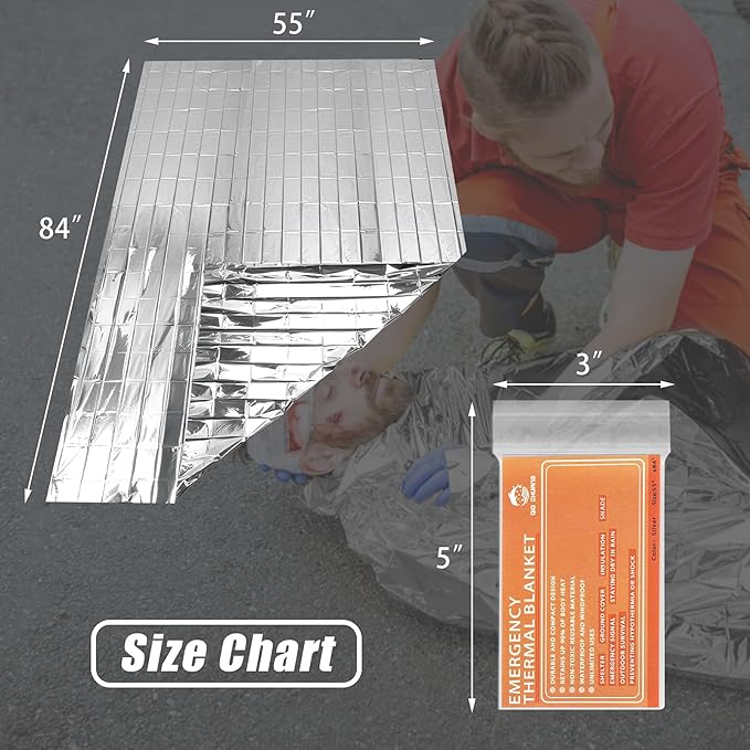 Emergency Mylar Thermal Blankets -Space Blanket Survival kit Camping Blanket (4-Pack). Perfect for