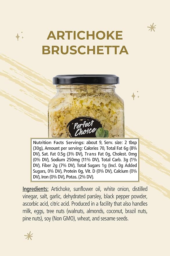 Perfect Choice Artichoke Bruschetta - Delicious Bruschetta Bread Spread - Ready-to-eat Dip - 9.9 oz