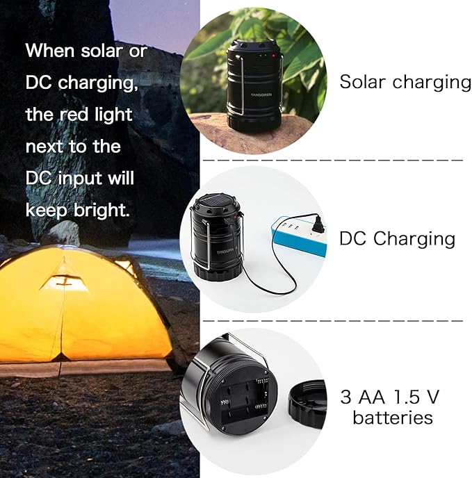 4 Pack Solar USB Rechargeable 3 AA Power Brightest COB LED Camping Lantern with Magnetic Base