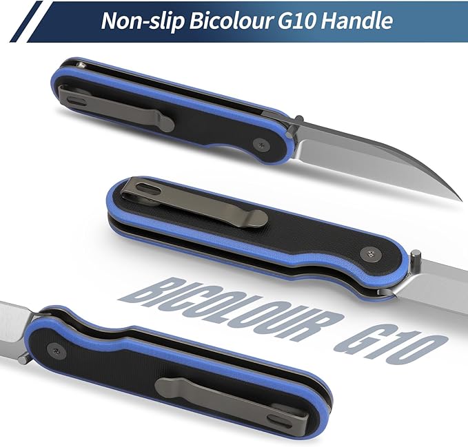 FINTISO Pocket Knife, 3" 14C28N Blade EDC Knife with G10 Handle, Folding Knife with Pocket Clip for