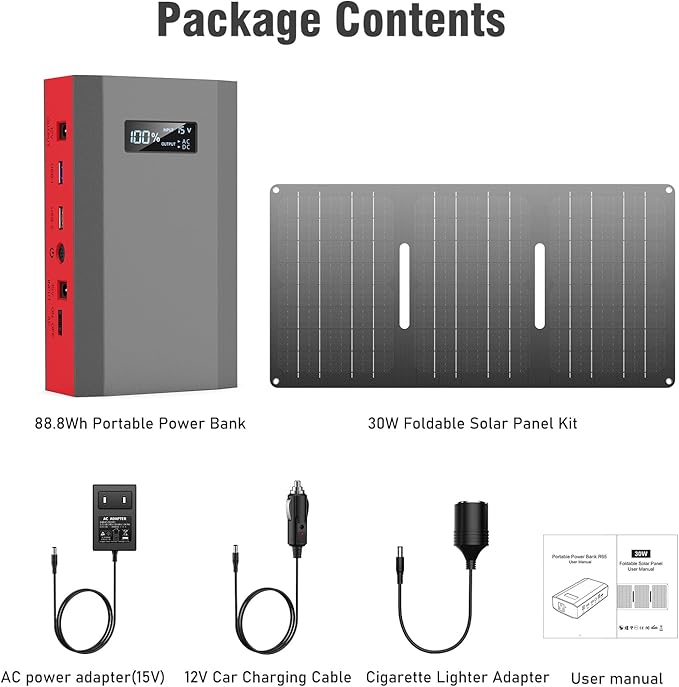 Portable Solar Power Bank with AC Outlet 65W 110V External Battery Pack, 24000mAh Portable Laptop