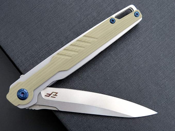 Eafengrow EF942 EDC Folding Knife, D2 Steel Blade Titanium Plating & G10 Handle,Pocket Clip with