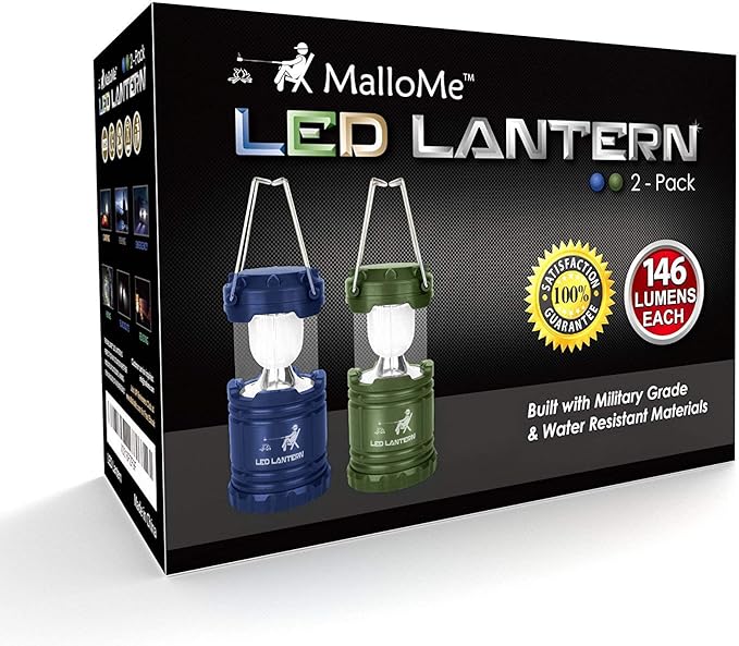 MalloMe Camping Lantern Green Blue 2 Pack Lanterns for Power Outages, Camping Lights for Tent