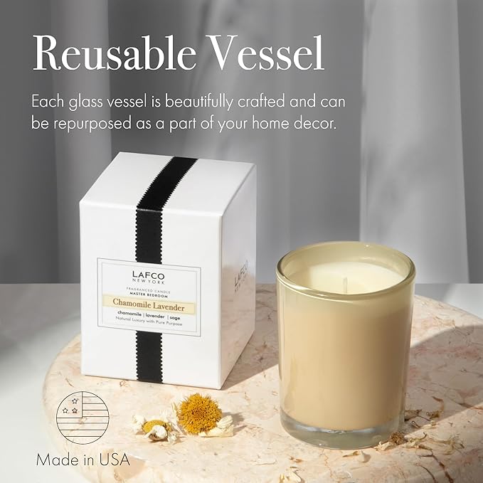 LAFCO New York Votive Candle, Chamomile Lavender - 1.9 oz - 20-Hour Burn Time - Reusable Glass