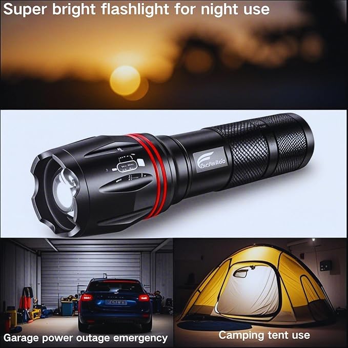 HAUSBELL T8 Upgraded Flashlight Bright, Zoomable Tactical LED Flashlights Flash Light with High