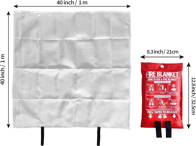 Fire Blanket for Kitchen and Home, 40" x 40", Fiberglass Emergency Fire Blanket, 2 Pack