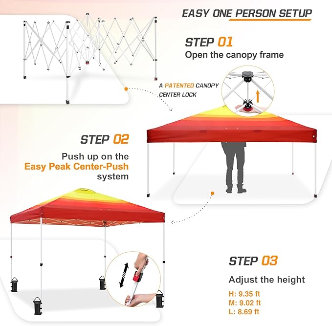 EAGLE PEAK Pop Up Canopy Tent with Wheeled Carry Bag, 8 Stakes, 4 Ropes, 4 Weight Bags, Easy Set Up