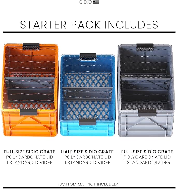 SIDIO CRATE Starter Pack - Two Full Size and One Half Size SidioCrate, Stackable Outdoor Organizer