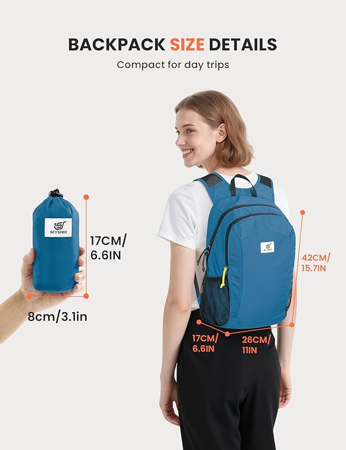 SKYSPER 16L Hiking Backpack Lightweight Small for Women Men, Foldable Packable Daypack - Travel