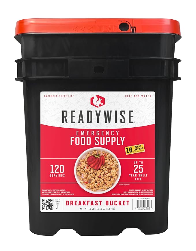 ReadyWise Emergency Food Supply - 120 Servings Breakfast Bucket, Freeze Dried & Dehydrated Meals