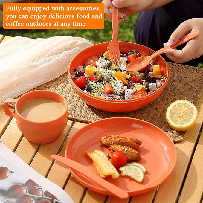 Homquen 6-Piece Camping Mess Kit with Bowl, Plate, Cup, Spoon, Fork, Knife and Carry Bag, Camping