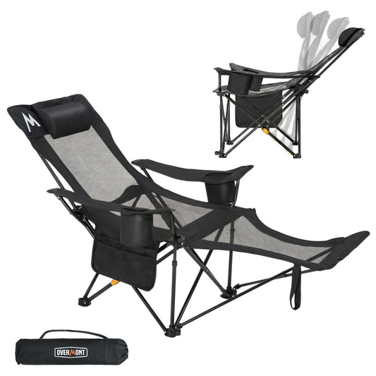 Overmont Reclining Camping Chair with Footrest - 4-Position Adjustable Backrest Lightweight Folding