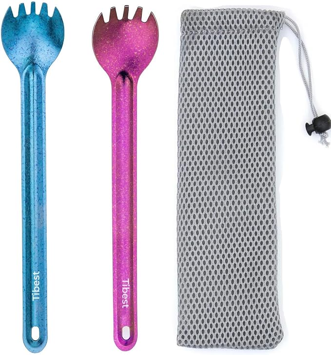 Titanium Spork, 8.7" Long Handle, Ultra Lightweight Camping & Backpacking Utensil for Hiking, Travel