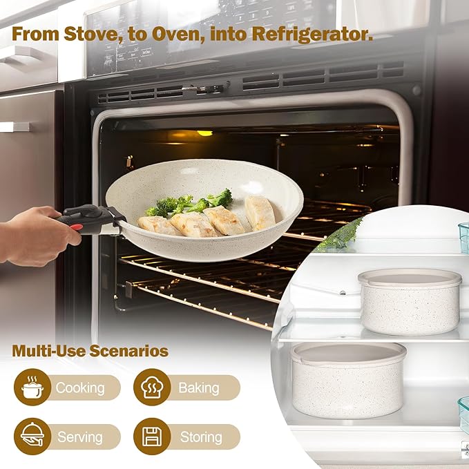 ROSSETTO 17pcs Pots and Pans Set Non Stick from France, Ceramic Cookware Set with Removable Handle