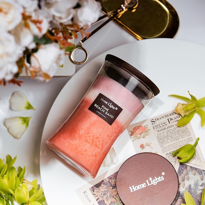 HomeLights 3-Layer Candles for Home Scented, 21.52 OZ Natural Soy Wax Scented Candles Burns Up to