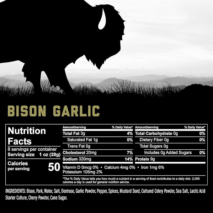 ICON Meats Summer Sausage - Bison and Pork Garlic Flavor - 4 Pack of Individually Wrapped Meat