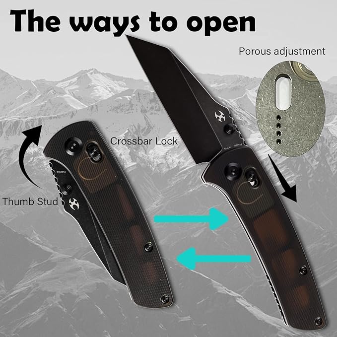 KANSEPT Main Street Pocket Folding Knife, 3.36''Black Ticn Coated 154CM Sharp Blade, Light Brown